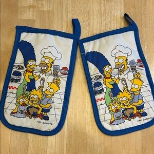 Vintage Simpsons Themed Oven Mitts with Blue Trim